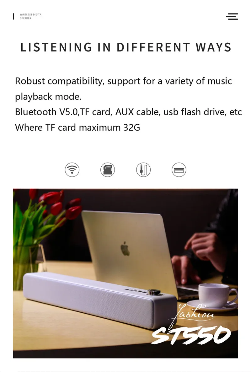 LEORY ST550 Саундбар 10 Вт bluetooth 5,0 гарнитура бас стерео беспроводной цифровой громкой связи Настольный динамик Поддержка TF карты AUX USB