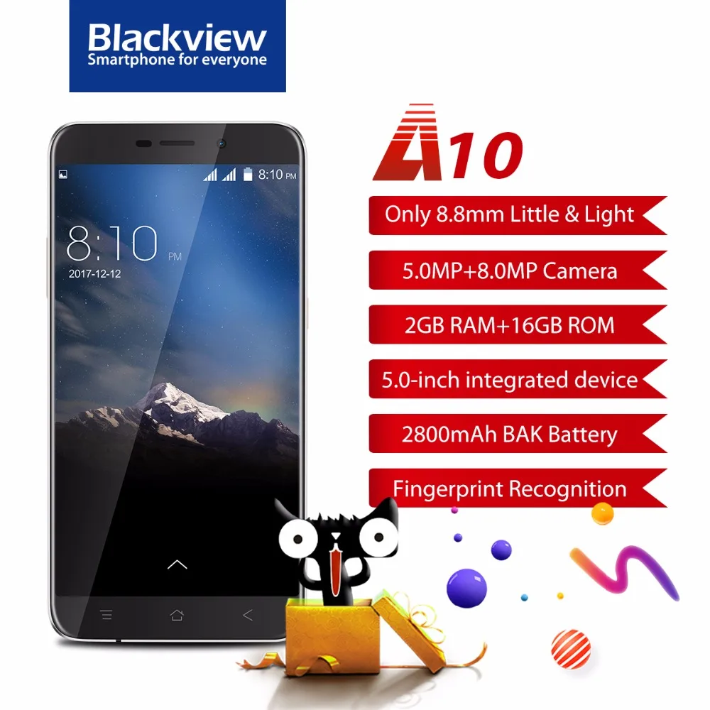 Оригинал Blackview A10 мобильный телефон 5 0 "Unibody MT6580A Quad core 2 ГБ Оперативная память + 16