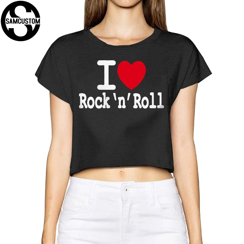 SAMCUSTOM Camisetas настоящие короткие новые i love Rock N Ролл 3D печать модная уличная футболка анархия укороченная Сексуальная футболка для женщин