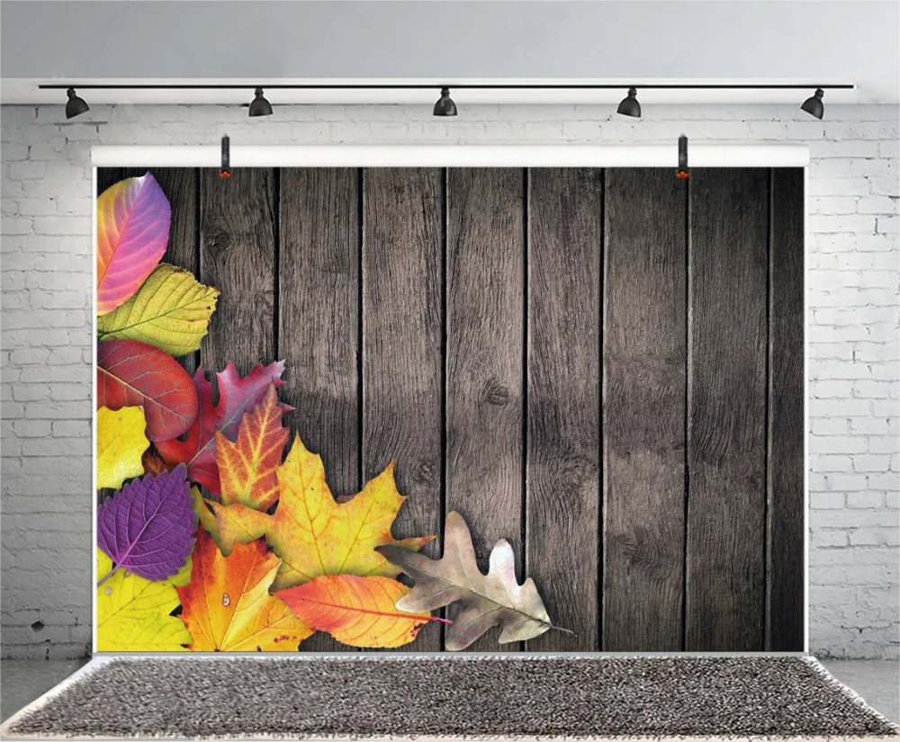Laeacco Maple Leaf Wooden Board Portrait Scene Party Photography Backgrounds Customized Photographic Backdrops For Photo Studio |