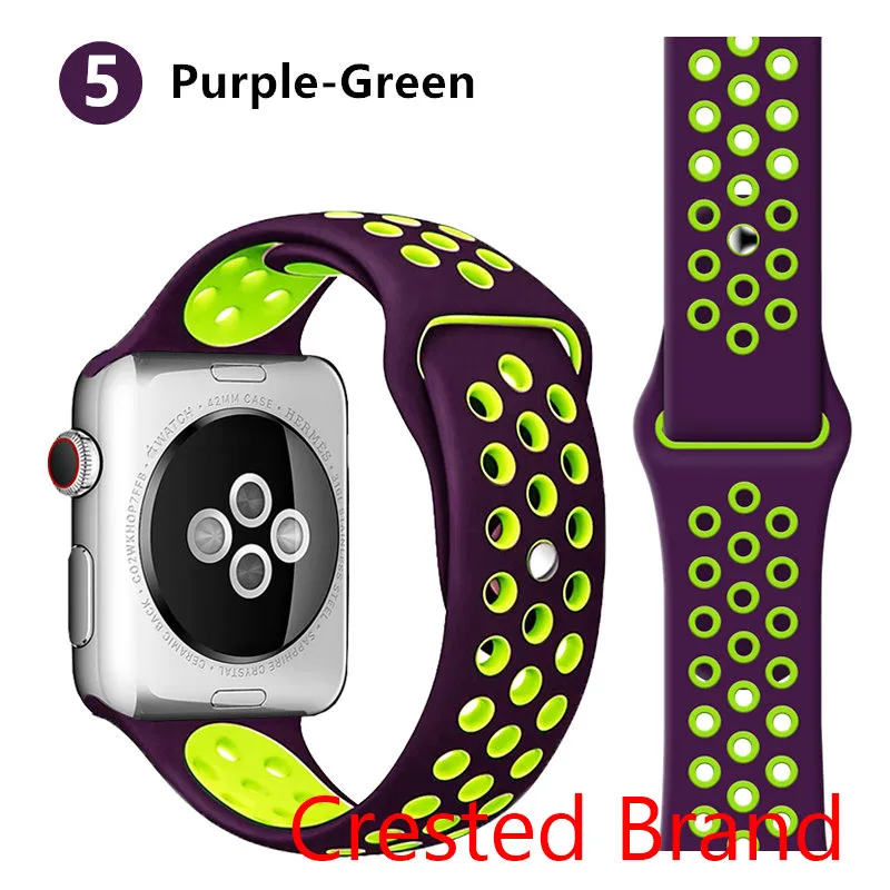 purple green 5 Спортивный ремешок для Apple Watch 42 мм 38 мм iWatch 44 мм 40 мм силиконовый браслет ремешок для Apple watch 5 4 3 2 1 42/44 мм - Цвет ремешка: purple green 5