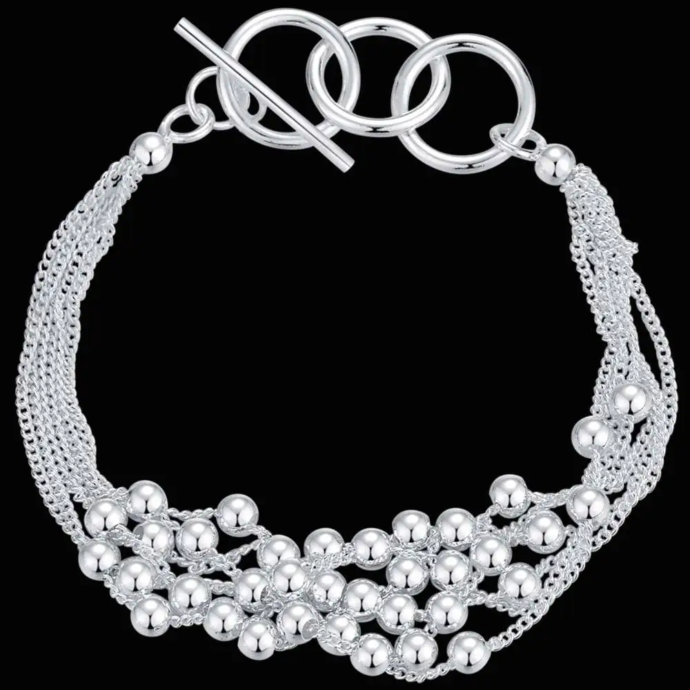 Bracelets high quality charm jewelry women silver plated bracelet 6 chain bead AB133 | Украшения и аксессуары
