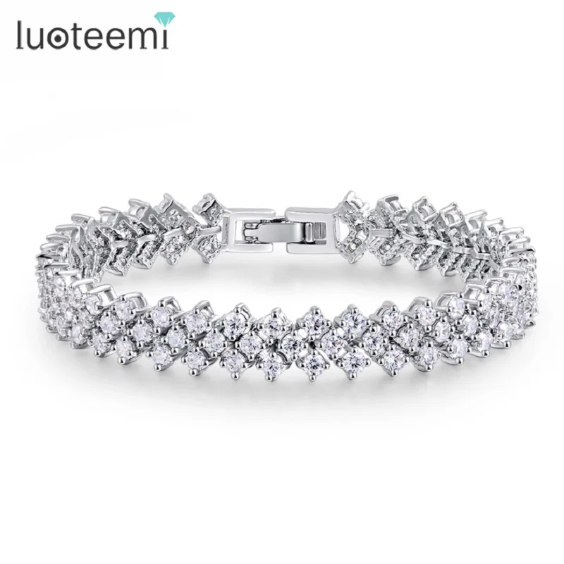 LUOTEEMI, высокое качество, прозрачный AAA кубический цирконий, белый, золотой цвет, Римский дизайн, браслет для женщин, бразильский медный браслет