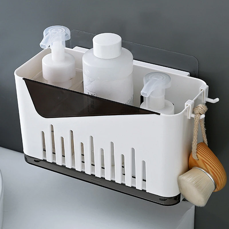 Punch-Free Bathroom Shelf Plastic Toilet Bathroom Vanity Wall Hanging Bathroom Storage Rack Basket No Trace Stickers