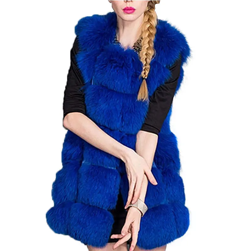 Royal blue Rebicoo На зимнем меху жилет роскошный шик волосатая искусственного меха пальто Для женщин толстые теплые рукавов куртка женская элегантная верхняя одежда дропшиппинг - Цвет: Royal blue