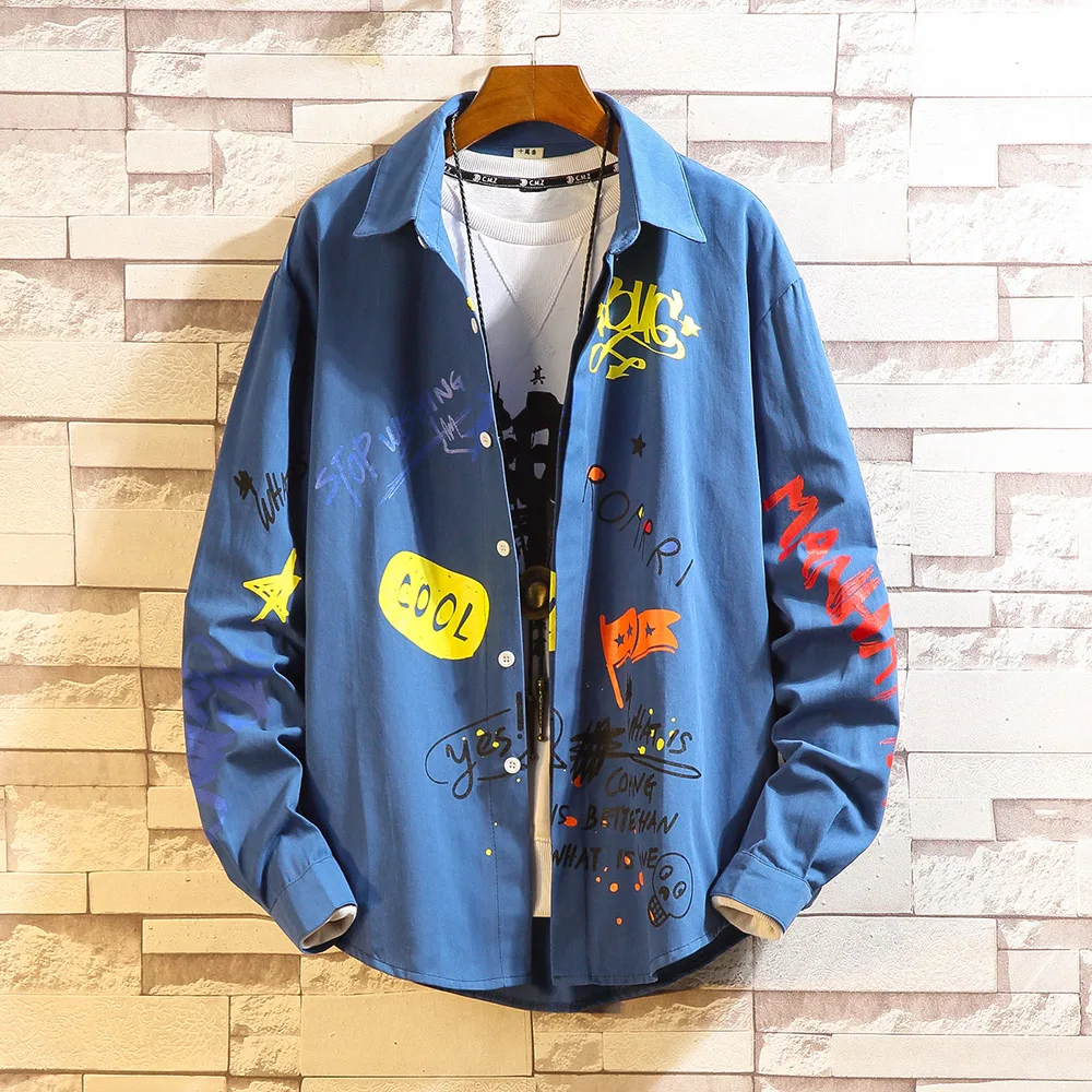 Мужская свободная уличная рубашка с длинным рукавом в Корейском стиле