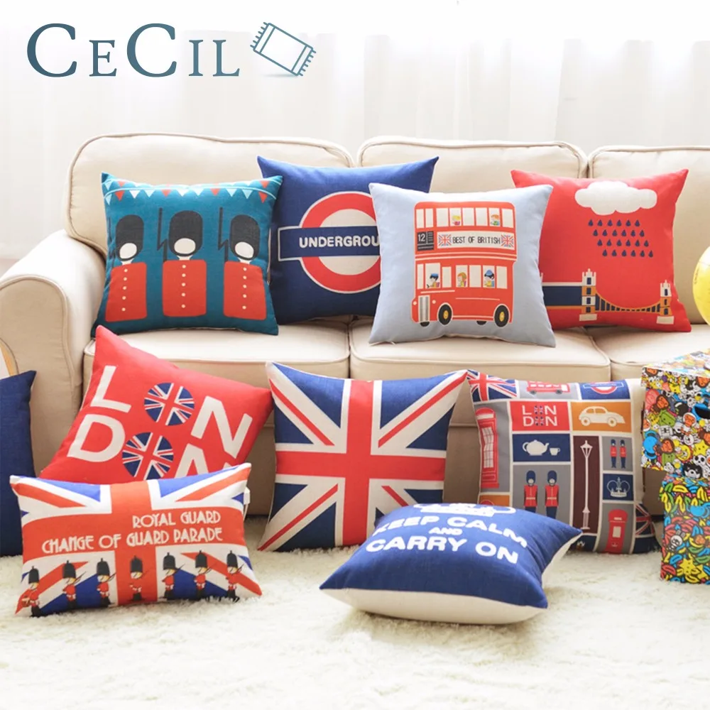 

Continental Printed Cotton Cushion Cover Flag Series Thick Cotton Linen Pillow England Flag Sofa Car Office Almofadas Cojines