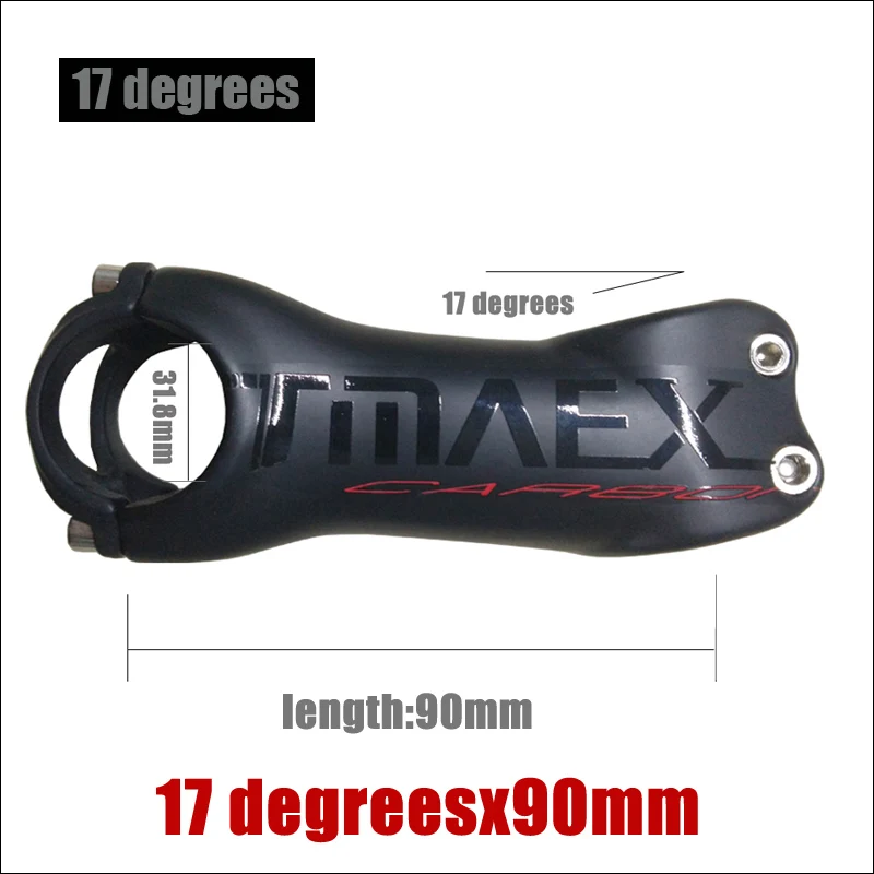 17 degrees 90mm TMAEX черный матовый карбоновый держатель велосипедный вынос руля велосипеда, углеродный руль для велосипеда стебли дороги углерода/MTB стенд 6/17 градусов 28,6 мм* 80/90/100/110/120 мм - Цвет: 17 degrees 90mm
