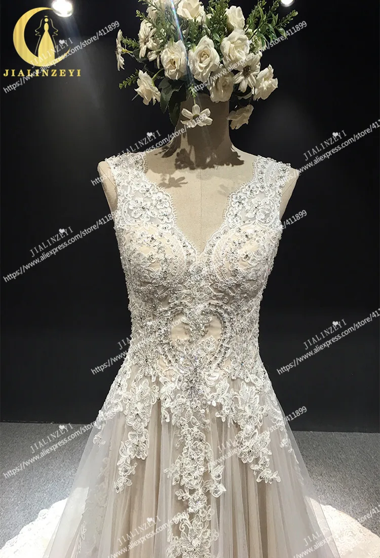 JIALINZEYI Real Picture Lace Appliques with Beads A-line Luxurious Bridal Wedding Dresses wedding gown dresse 2021