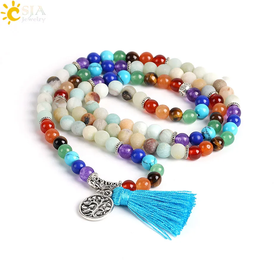 CSJA 7 Чакра натуральный Амазонит камень браслеты 6 мм Тибетский 108 молитва бусина