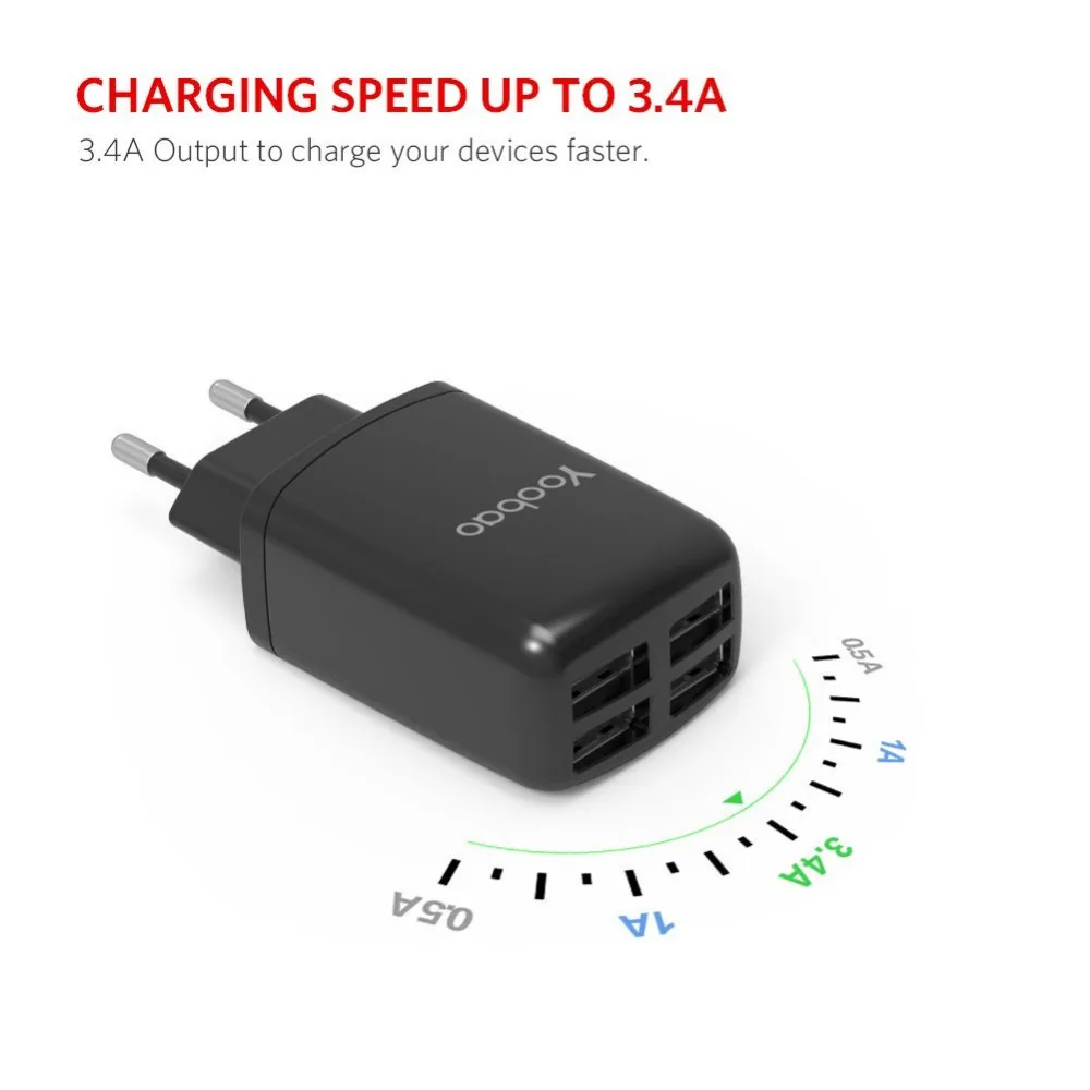 Yoobao 703 4 порта USB зарядное устройство адаптер 3.4A для путешествий многопортовый