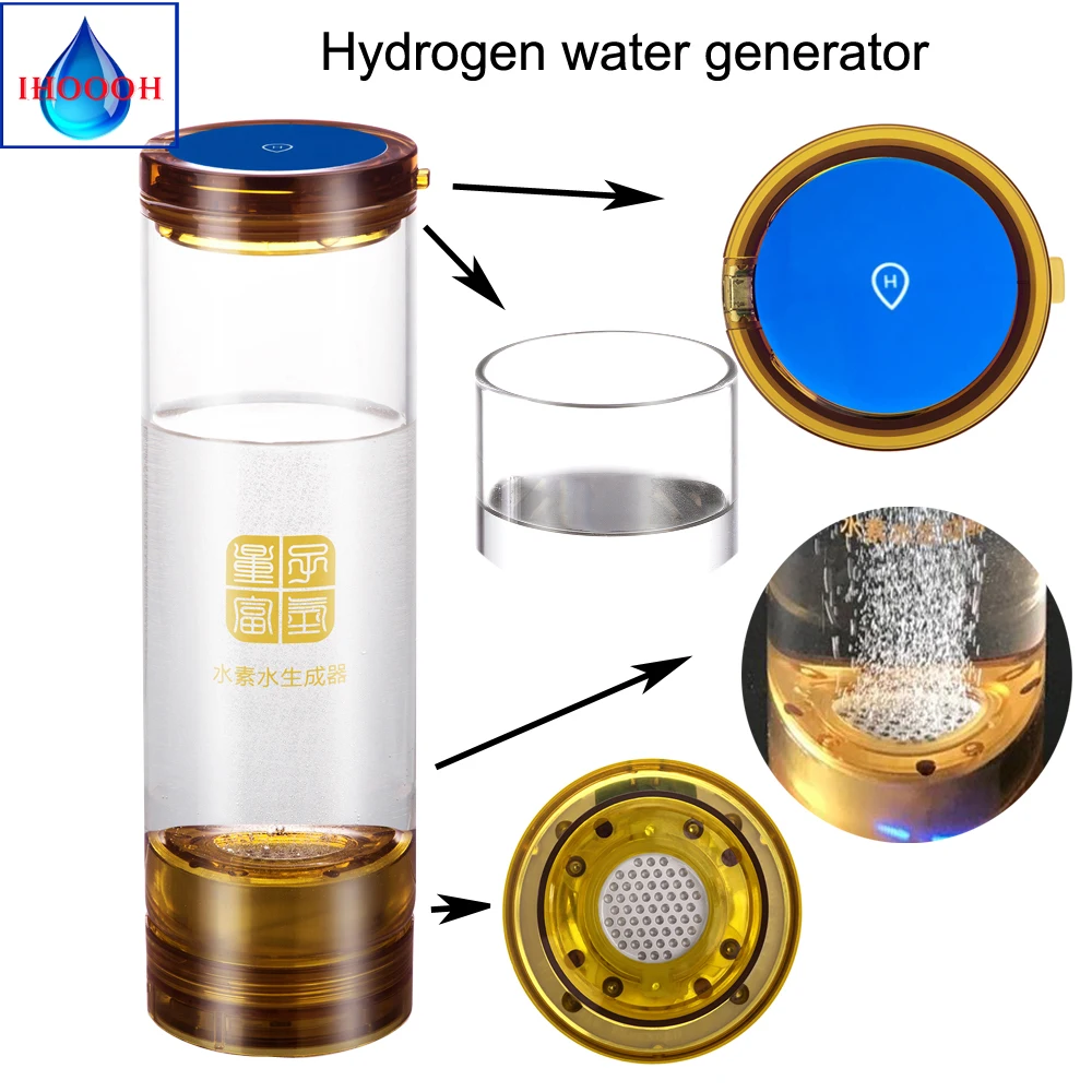 

Rechargeable High Concentration Hydrogen Rich Water Bottle Generator Anti-Aging Electrolysis Alkaline H2 Ionizer 500ml Glass Cup