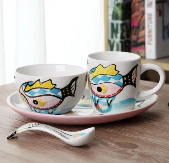 4 шт./компл. Мультяшные столовые приборы фруктовый рисовый салат керамика миска