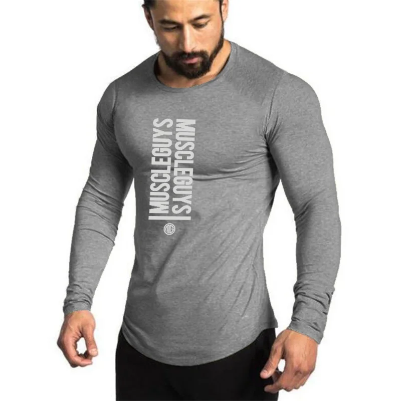 Muscleguys New Fashion High Quality Sporting T-shirt Men long Sleeve Fitness T shirt Men's solid gyms Bodybuilding Tee | Мужская