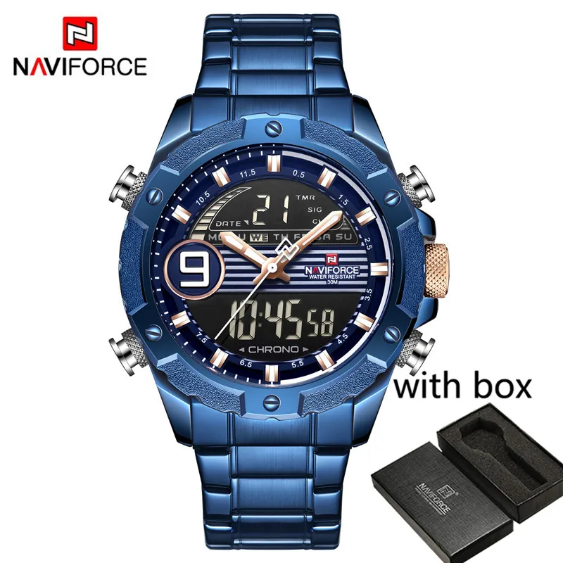 NA9146S01 with box NAVIFORCE мужские часы лучший бренд класса люкс военные водонепроницаемые светодиодные цифровые спортивные мужские часы мужские наручные часы relogio masculino 9146 - Цвет: NA9146S01 with box