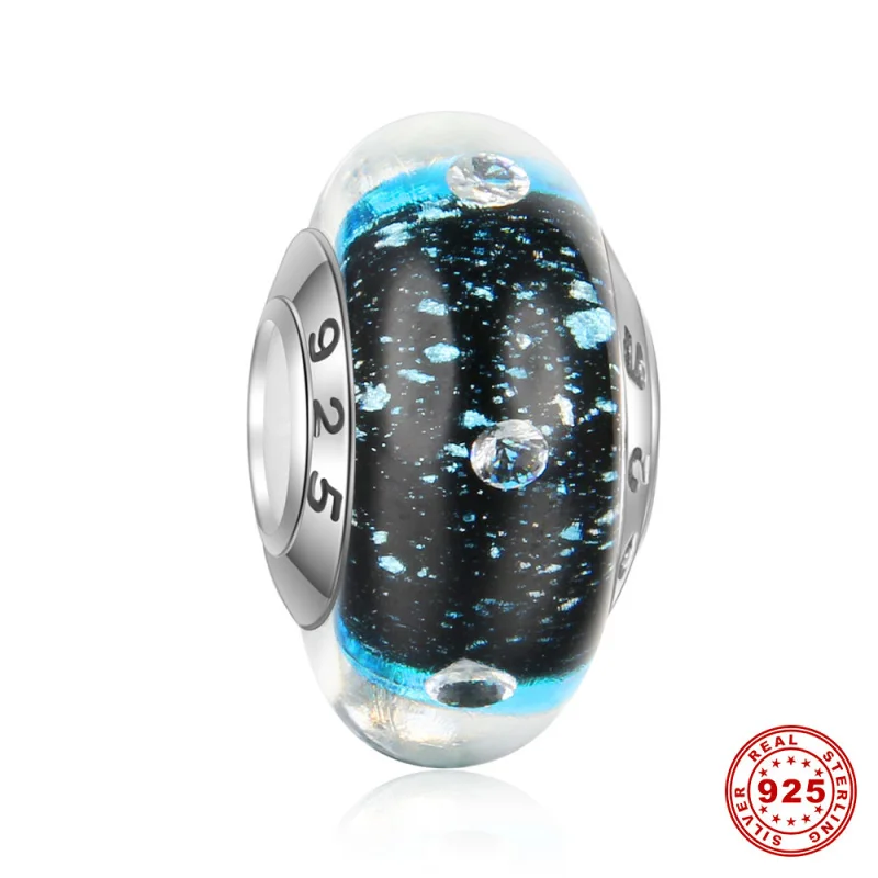 

5pcs/lot S925 Sterling Silver Core Black Blue Sands Lampwork Murano Glass Beads For European Charm Bracelets Necklaces DSG06