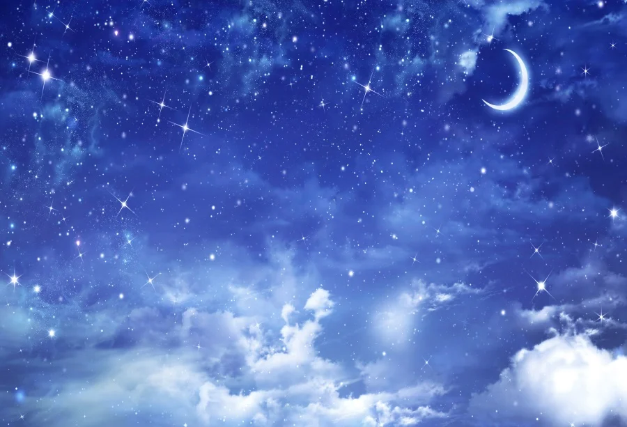 Фоны Laeacco Луна блестящие звезды Вселенная голубое небо облако обои ночные