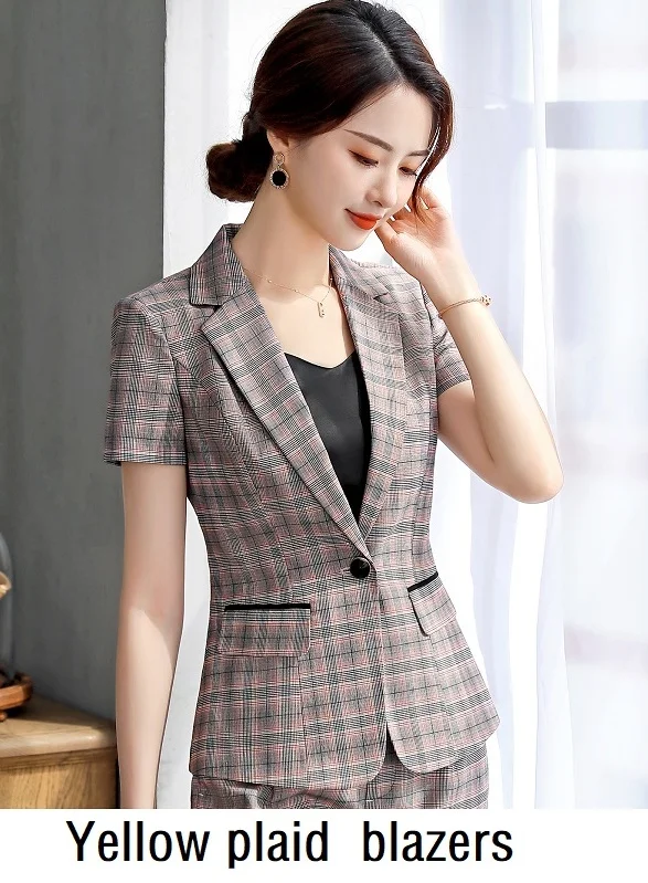 Yellow plaid blazers Женские костюмы, тонкие летние клетчатые блейзеры, брюки длиной до щиколотки, Деловые женские брючные костюмы, женские комплекты, костюмы 9833 - Цвет: Yellow plaid blazers
