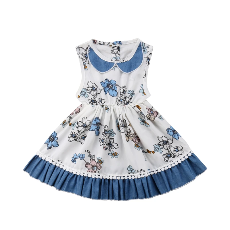 Princess Girls Summer Floral Dress Pretty Kids Baby Girl Sleeveless Doll Collar High Waist Cute Party | Детская одежда и обувь