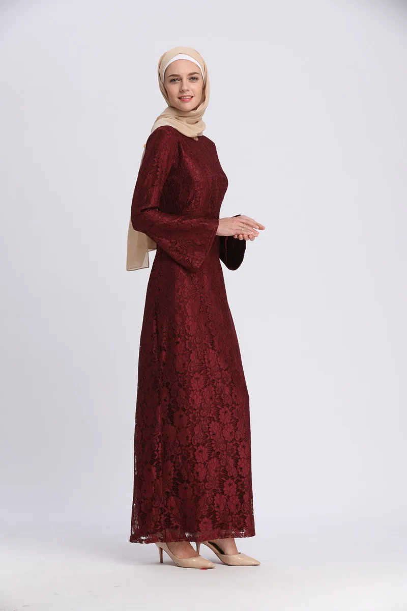 Элегантное мусульманское кружевное платье-футляр abaya, макси, кардиган с расклешенными рукавами, длинные халаты, туника, мусульманская одежда