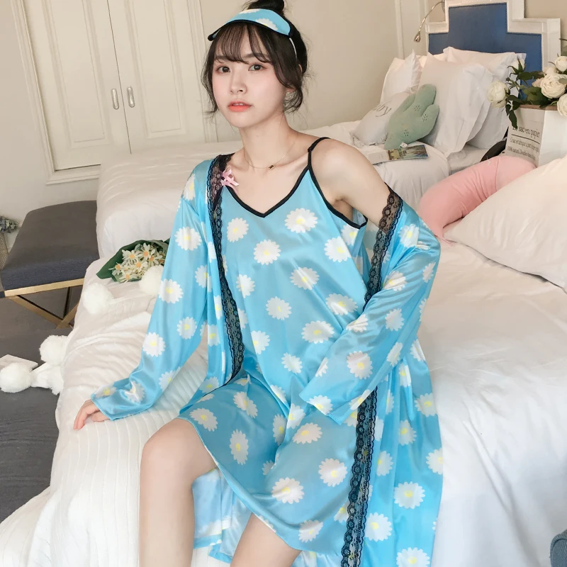 Женская атласная ночная рубашка WAVMIT из шелка ледяного цвета домашняя одежда 2