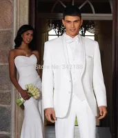 cheap Two Button White Groom Tuxedos Best Man Notch Lapel Groomsmen Men Wedding Suits Bridegroom (Jacket+Pants+Tie+Vest)wedding