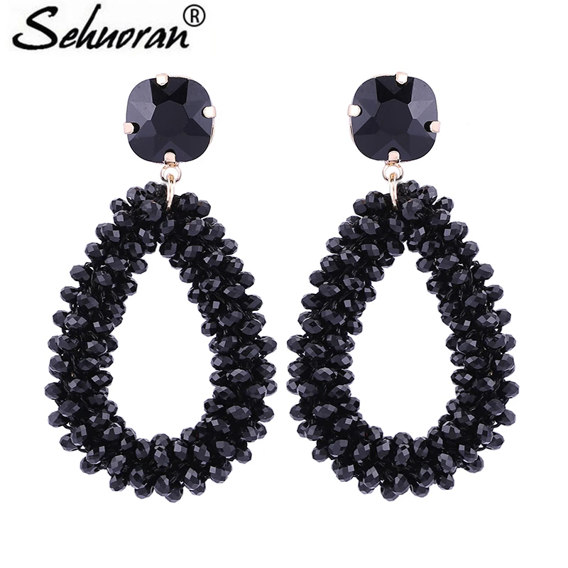 

Sehuoran Big Crystal Stone Rhinestone Earrings For Woman Crystal Beads Pendientes Big Earrings Oorbellen Jewelry Brinco Ear