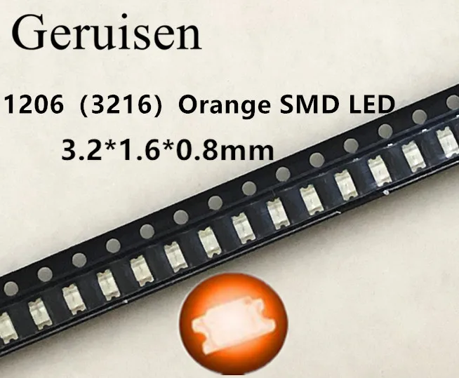 100 шт. оранжевый/янтарный 1206 SMD SMT супер яркая светодиодная лампа высокого