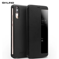 qialino genuine leather window flip case for huawei ascend p20 smart view sleep wake up function phone cover for huawei p20 pro