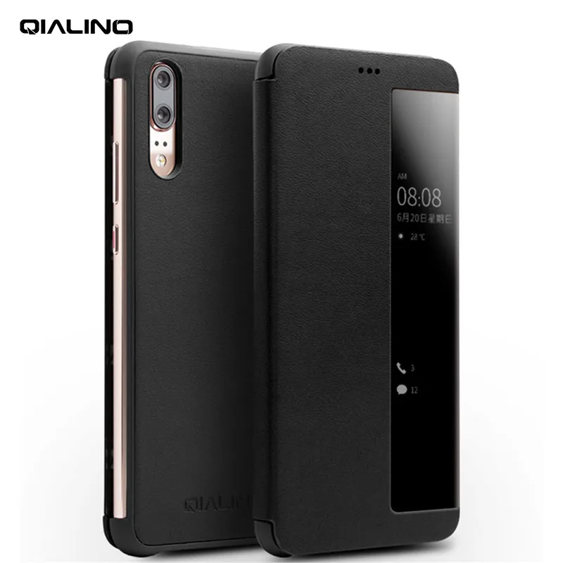 Чехол QIALINO из натуральной кожи с откидной крышкой и окном для Huawei Ascend P20 Smart View