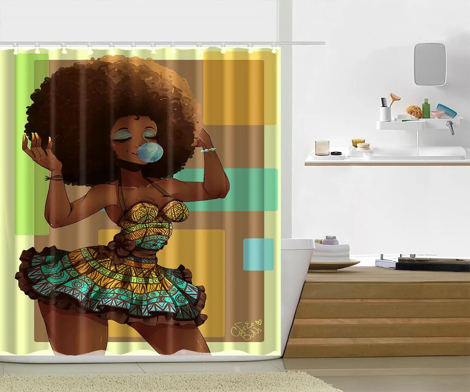3D печатная занавеска для ванной с рисунком африканская Женская тема душа ткань