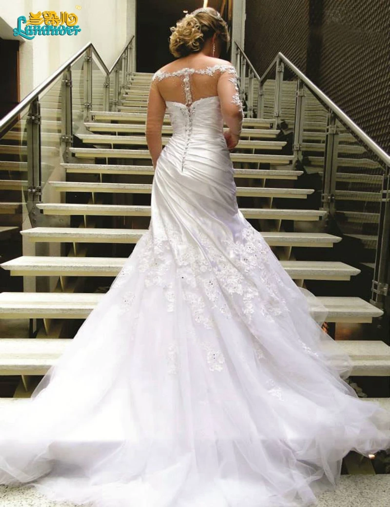 Сексуальные длинные рукава Свадебные Платья 2017 русалка Аппликация Кружева Из