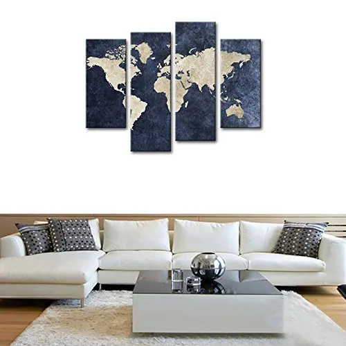 Wall Decor World Map Poster Navy Blue Painting Papers Home Modern Abstract Art Canvas Print | Дом и сад