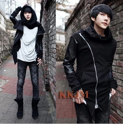 new type spring men's brand clother hooded thin thin coat personality oblique zipper