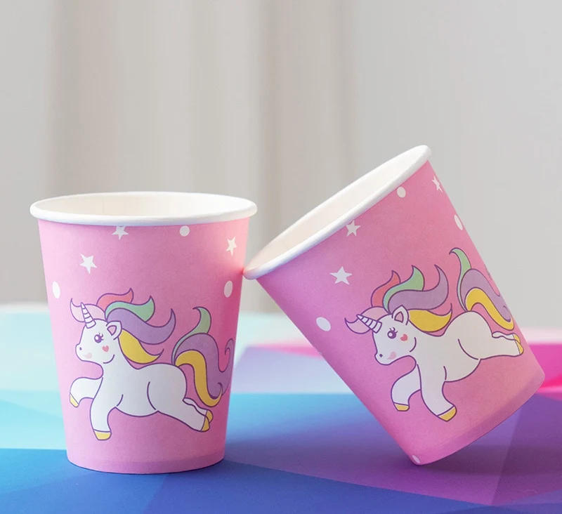 Дети сувениры Бумага чашки пластин Baby Shower Стекло украшения Единорог День