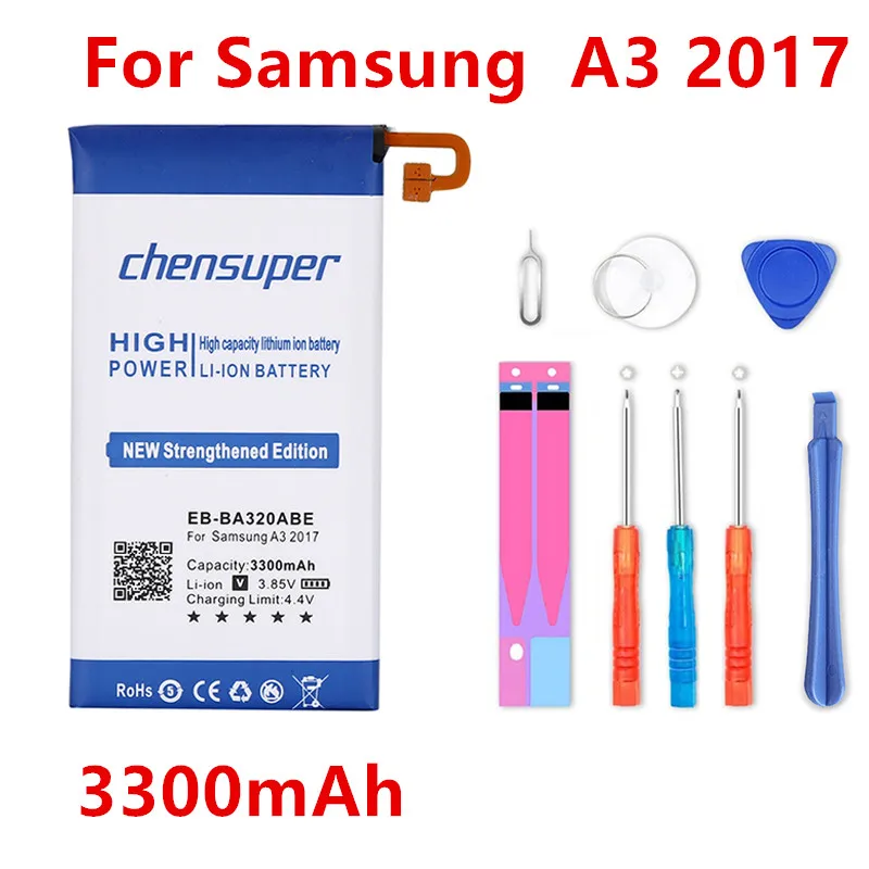 

chensuper 3300mAh Battery EB-BA320ABE For Samsung Galaxy A3 2017 A320F SC-04J SGH-N417 A320 A320FL A320Y Replacement Batteries