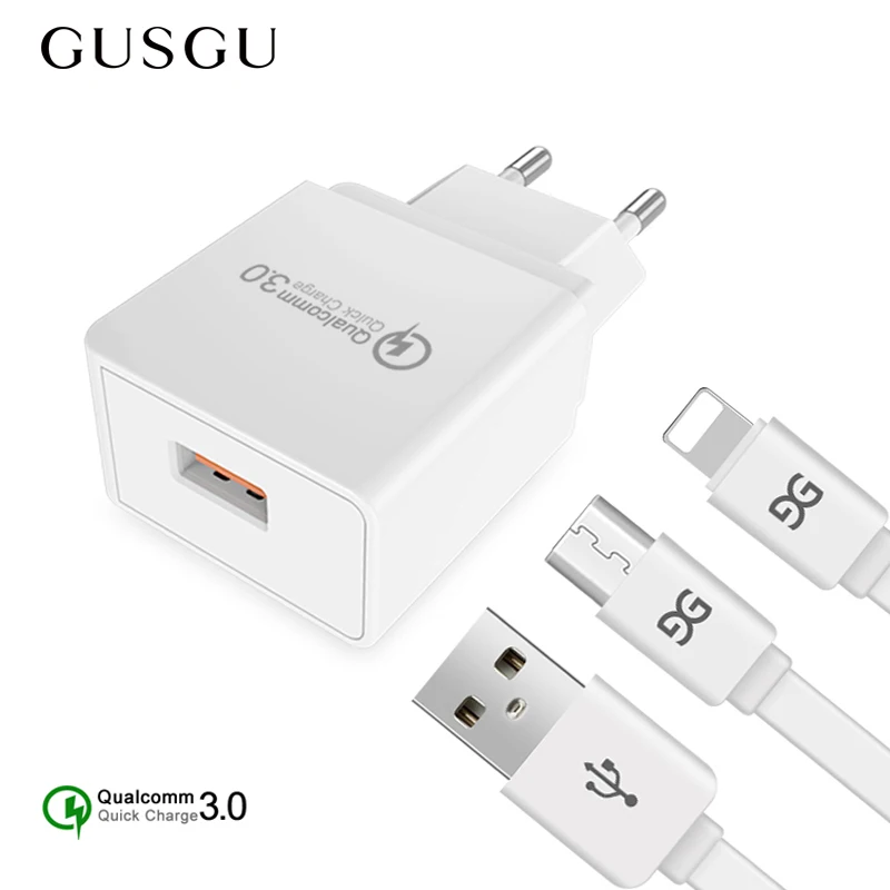 Сетевое зарядное устройство GUSGU для iPhone X 7 8 Samsung S8 S9 + Micro USB евровилка 18 Вт|Зарядные