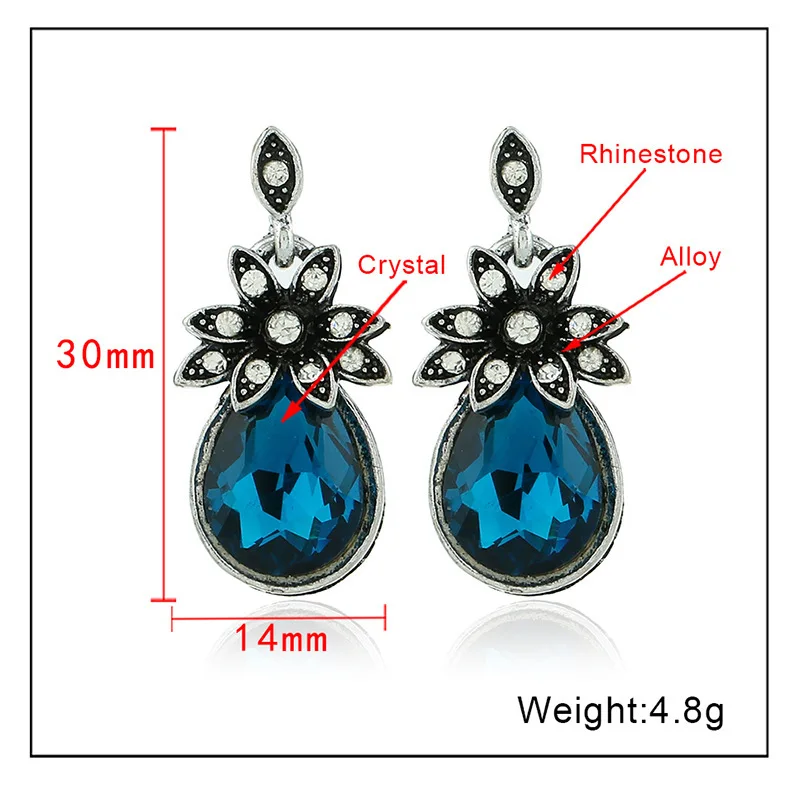 

2019 Classic Big Crystal Bridal Wedding Vintage bohemian Earrings for Women Blue Color Fashion Brides Earrings