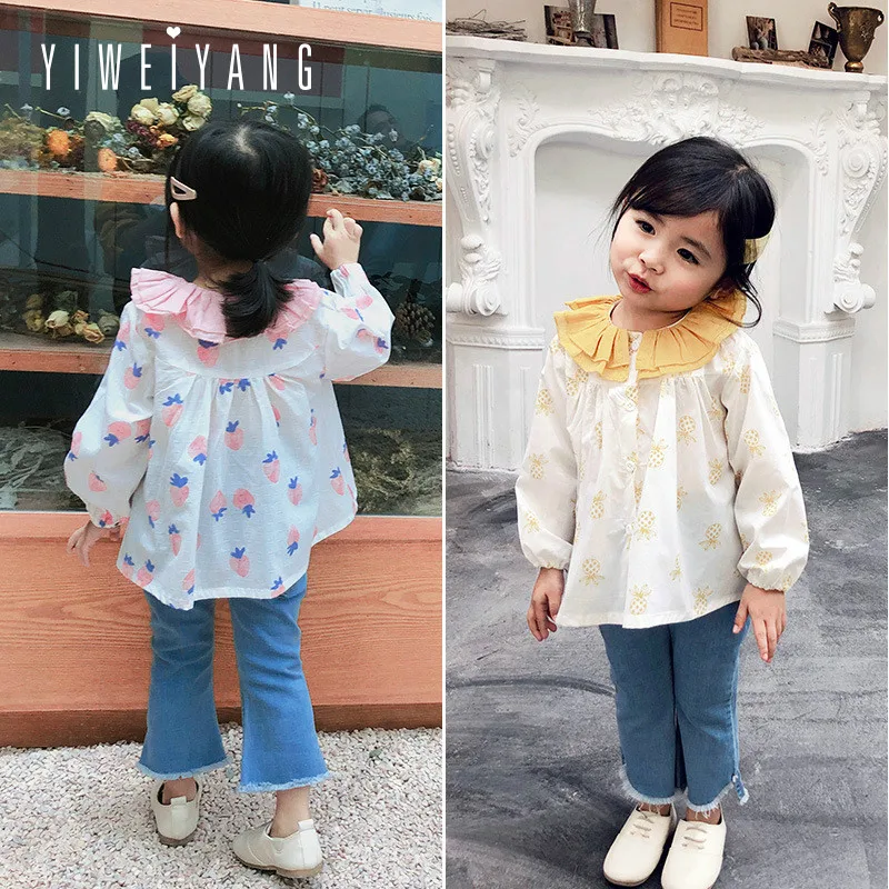 Новая весенняя рубашка для девочек с двойным воротником и принтом в виде куклы 19