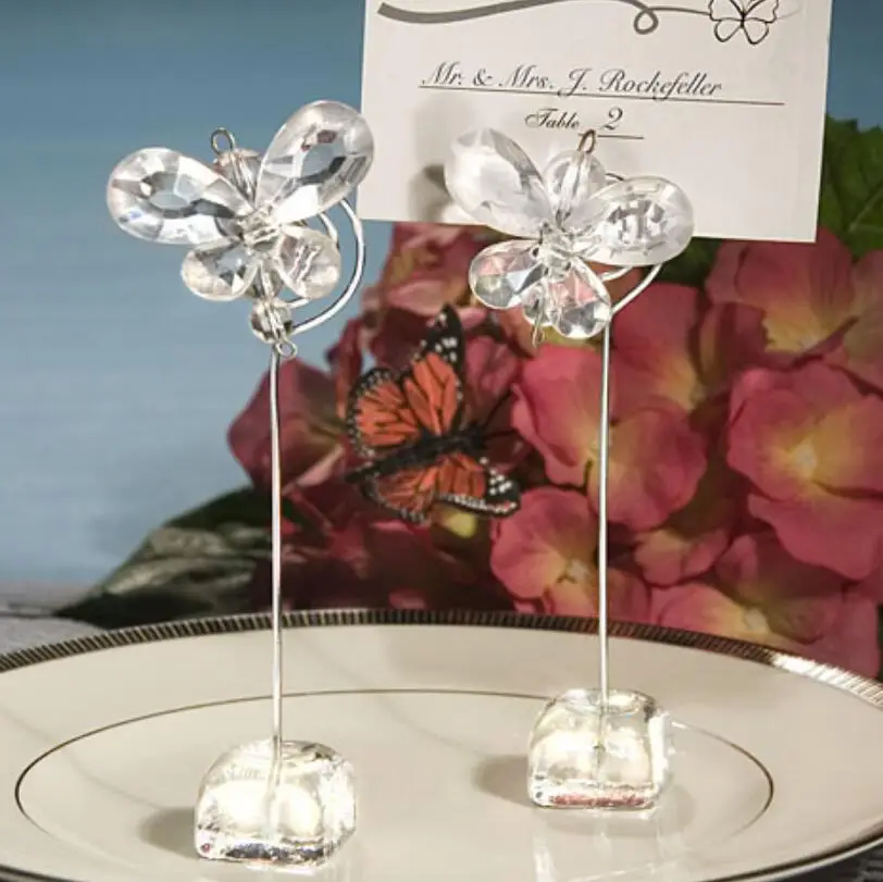 

Free Shipping Creative wedding favor delicate crystal butterfly place card holder party supplies for guest LX1731