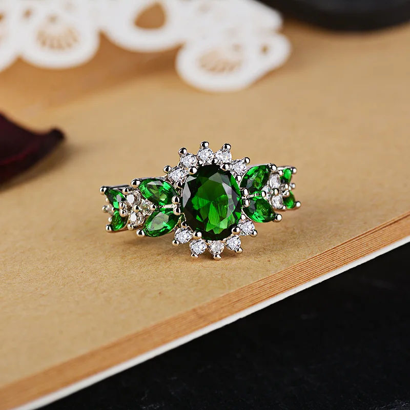 Обручальные кольца Anillos De с круглыми камнями и изумрудом для женщин, 925 пробы, серебряные, изумрудные, с кристаллами, ювелирные изделия, кольца