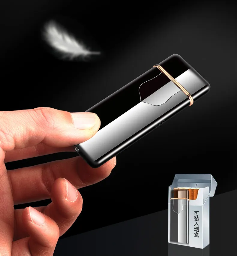 Фото Новинка USB зарядка сенсорная Индукционная тонкая перезаряжаемая зажигалка Новинка USB зарядка сенсорная Индукционная тонкая перезаряжаемая зажигалка