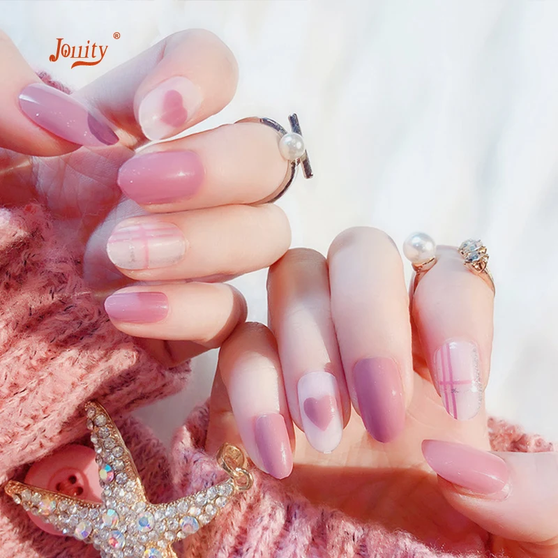 24 Pcs Boxed Fake Nails Sets Acrylic Nude Pink Nail Tips Extension Patch with Glue Manicure Art Design Artificial False | Красота и