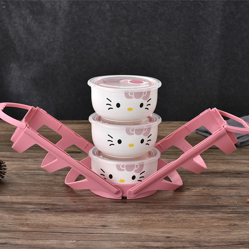 Рисунок «Hello Kitty» коробка 4 шт./компл. Портативный Керамика Коробки для обедов с изоляционные мешки термос для Еда детская Коробки для обедов Еда контейнер для хранения