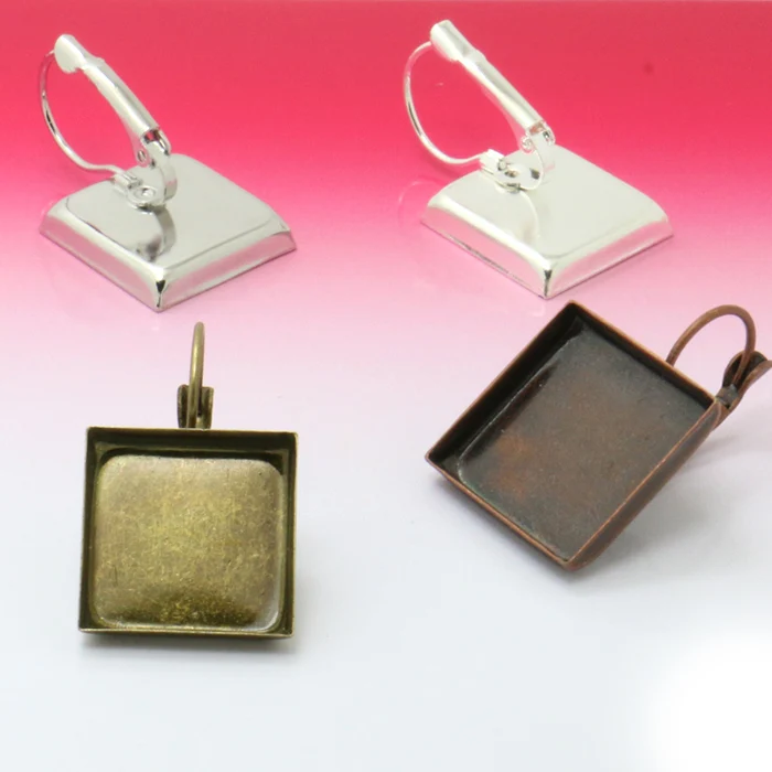 10pcs Wholesale 16/18/20/25mm  Hook Earrings with inner Square Bezel Setting Tray for Cameo Cabochons