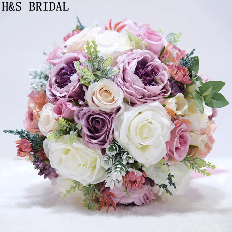H& S свадебный розовый букет невесты фиолетовый букет De Mariage искусственные винтажные свадебные букеты для невест