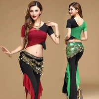 quality belly dance costume bellydance pratice clothing indian set gauze cloth pants color block set 8 colors toppantsbelt