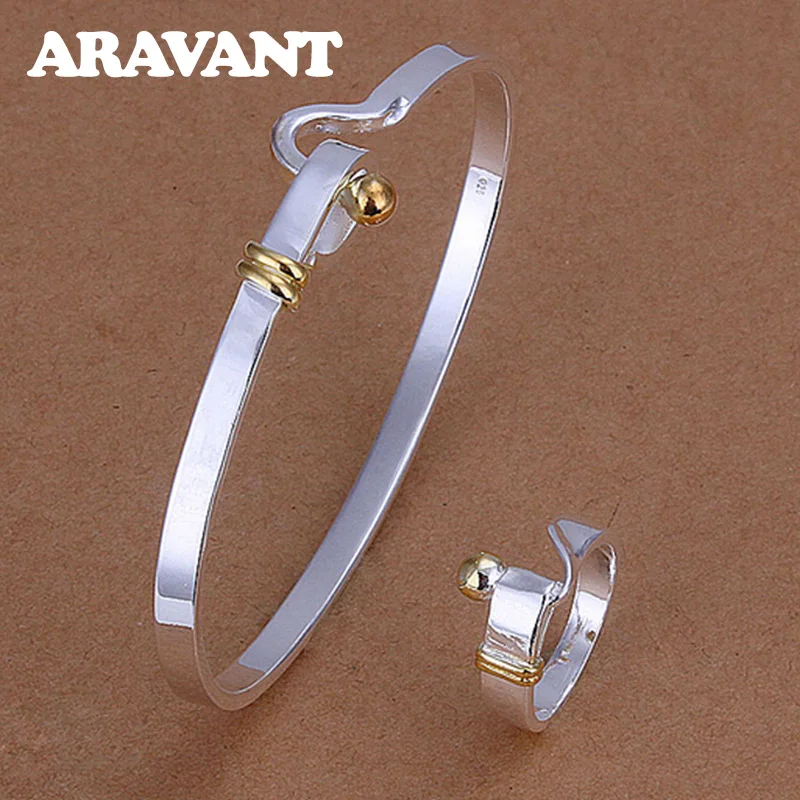 

925 Silver Simple Bangles Rings Set For Women Fashion Jewelry