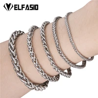 elfasio 18cm 20cm 23cm mens bracelet silver color wheat chain stainless steel bracelet for women mens jewelry