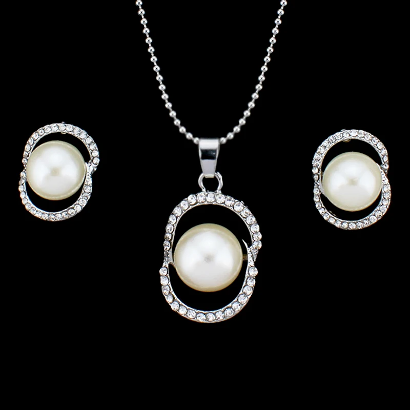 Женский комплект из колье и серёг с искусственным жемчугом|pendant jewelry sets|jewelry
